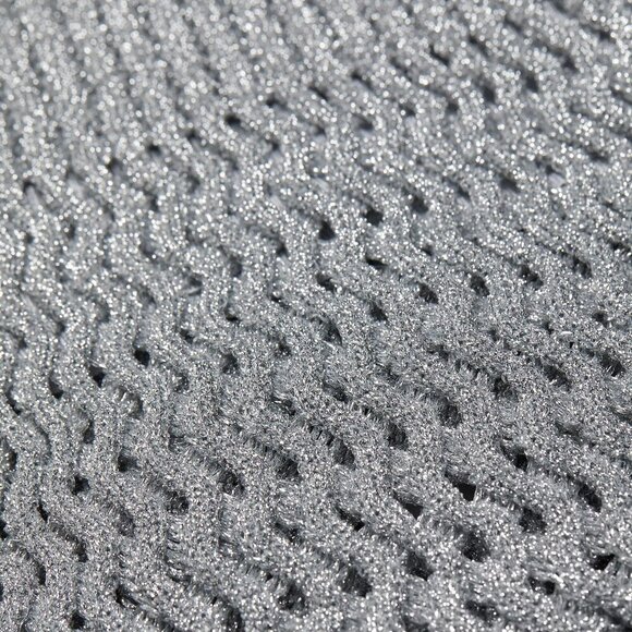 NEW SIMKHAI Jocelyn Open-Stitch Fringe Metallic Silver Midi Dress NWT Medium - Picture 7 of 12